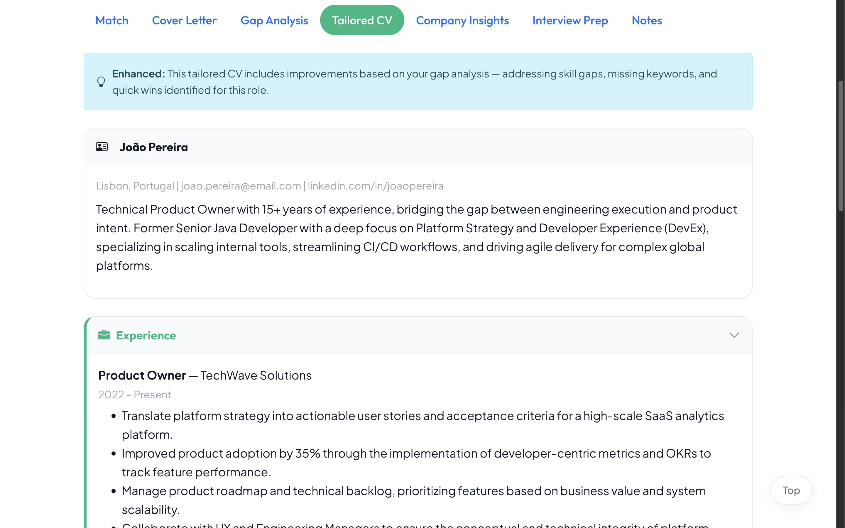 A CV rewritten for the role